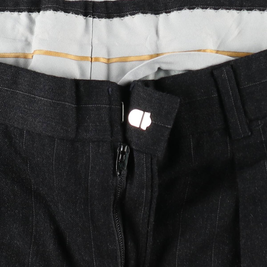 ~90'S Stripe Pattern Slacks Wide Pants Men's W34 equivalent Single Pleat unclear black type Vintage Second Hand