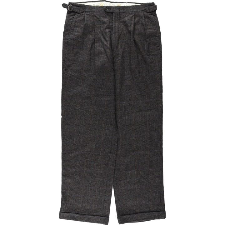 ~90'S Country Britches Check Pattern Glen Plaid Two-Pleat Slacks Pants Men's W33 (approx.) Vintage unclear Charcoal Vintage Second Hand