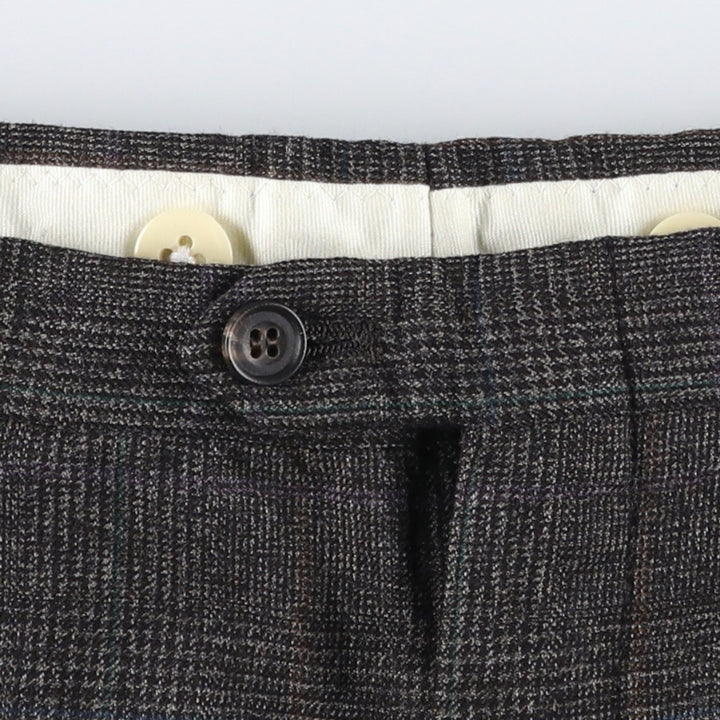 ~90'S Country Britches Check Pattern Glen Plaid Two-Pleat Slacks Pants Men's W33 (approx.) Vintage unclear Charcoal Vintage Second Hand