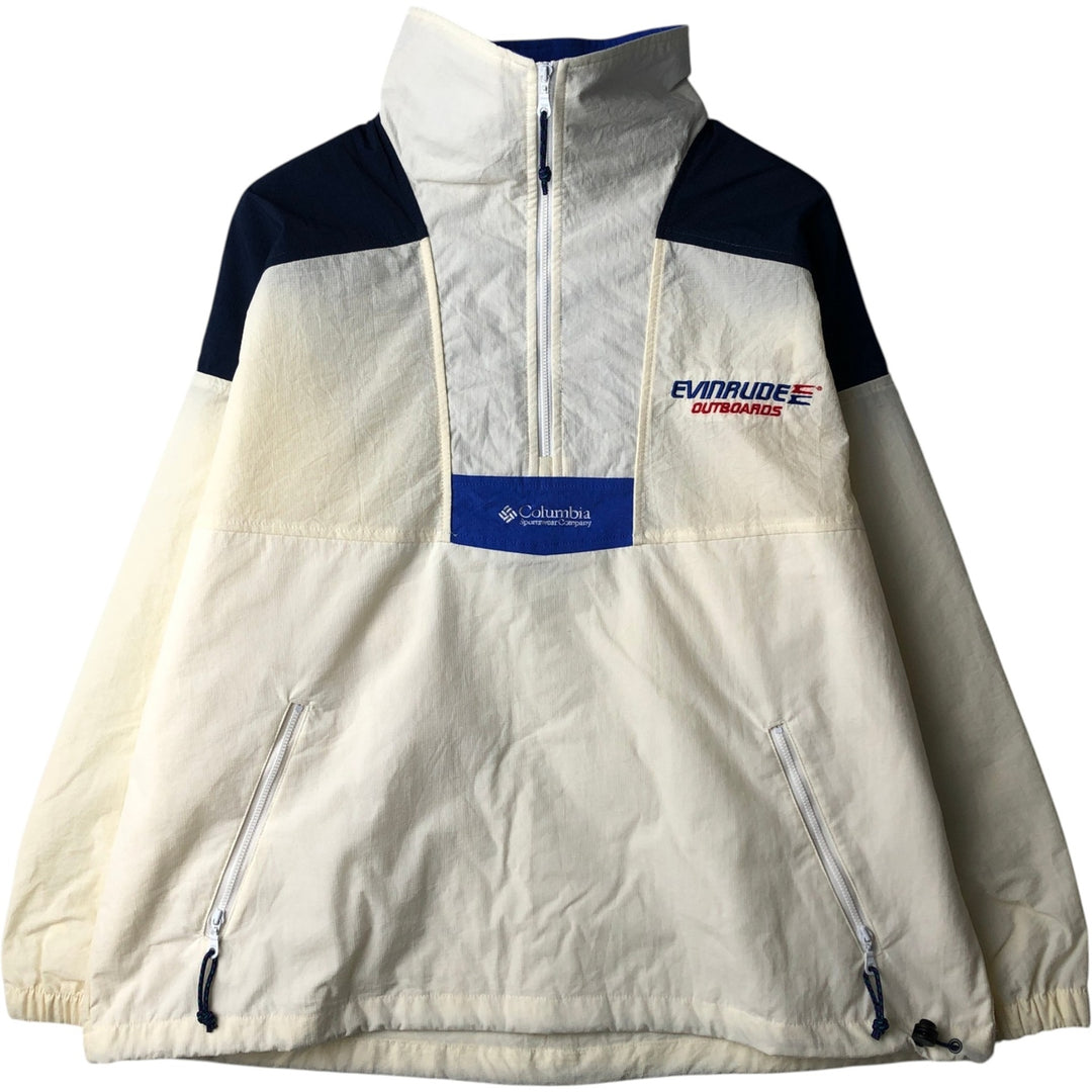 90s-00'S Columbia Evinrude Ripstop Advertising Anorak Jacket, Women's Size L (approx.) Nylon pale white type Vintage Second Hand