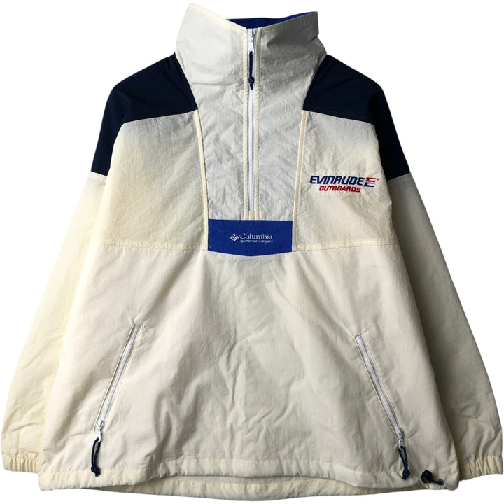90s-00'S Columbia Evinrude Ripstop Advertising Anorak Jacket, Women's Size L (approx.) Nylon pale white type Vintage Second Hand