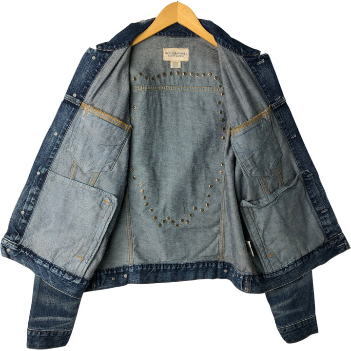 Ralph Lauren DENIM and SUPPLY denim jacket with American flag pattern, men's size L (approx.) cotton blue type Vintage Second Hand