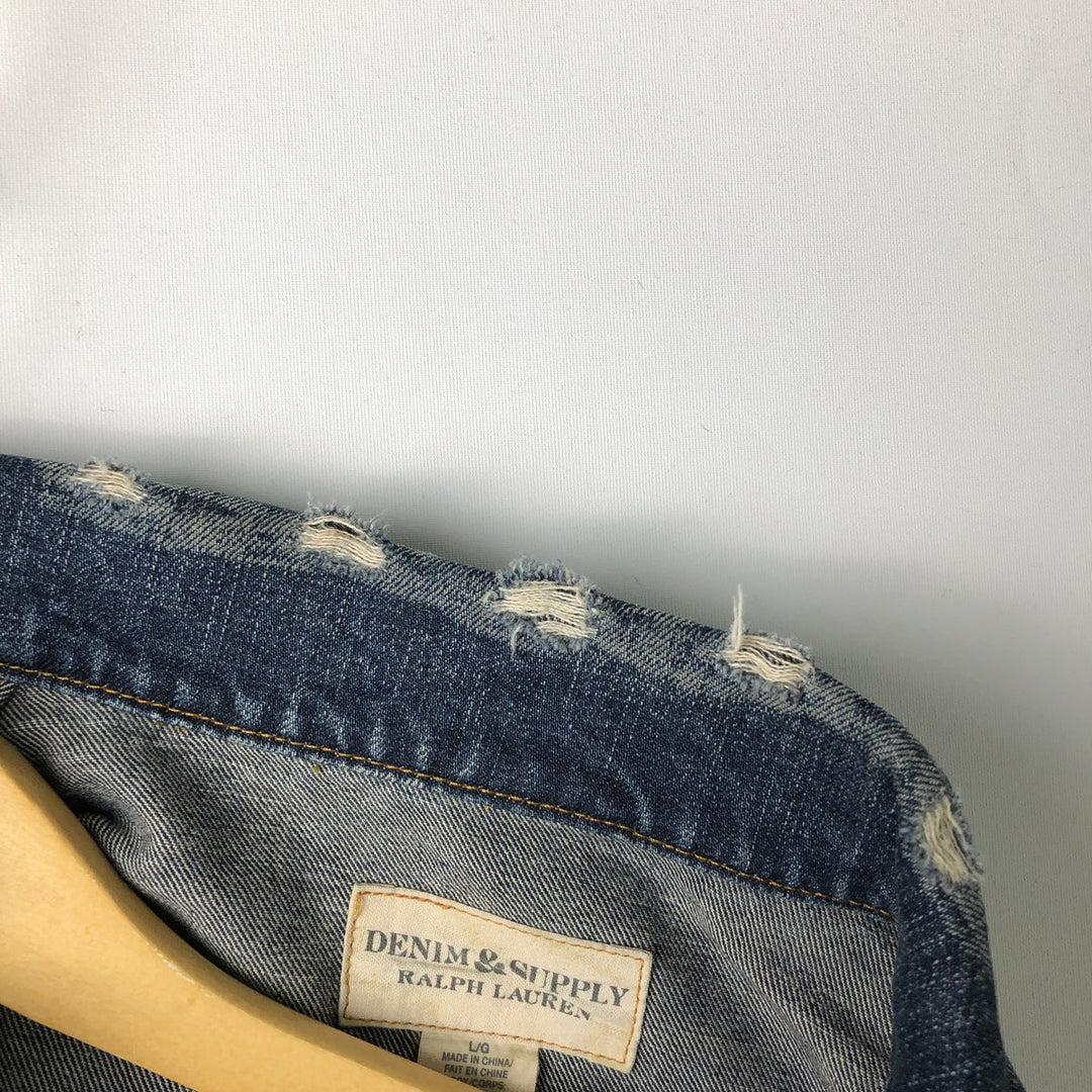 Ralph Lauren DENIM and SUPPLY denim jacket with American flag pattern, men's size L (approx.) cotton blue type Vintage Second Hand