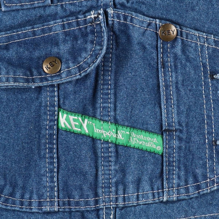 90'S Key denim overalls, men's size W32 (approx.) cotton blue type Vintage Second Hand