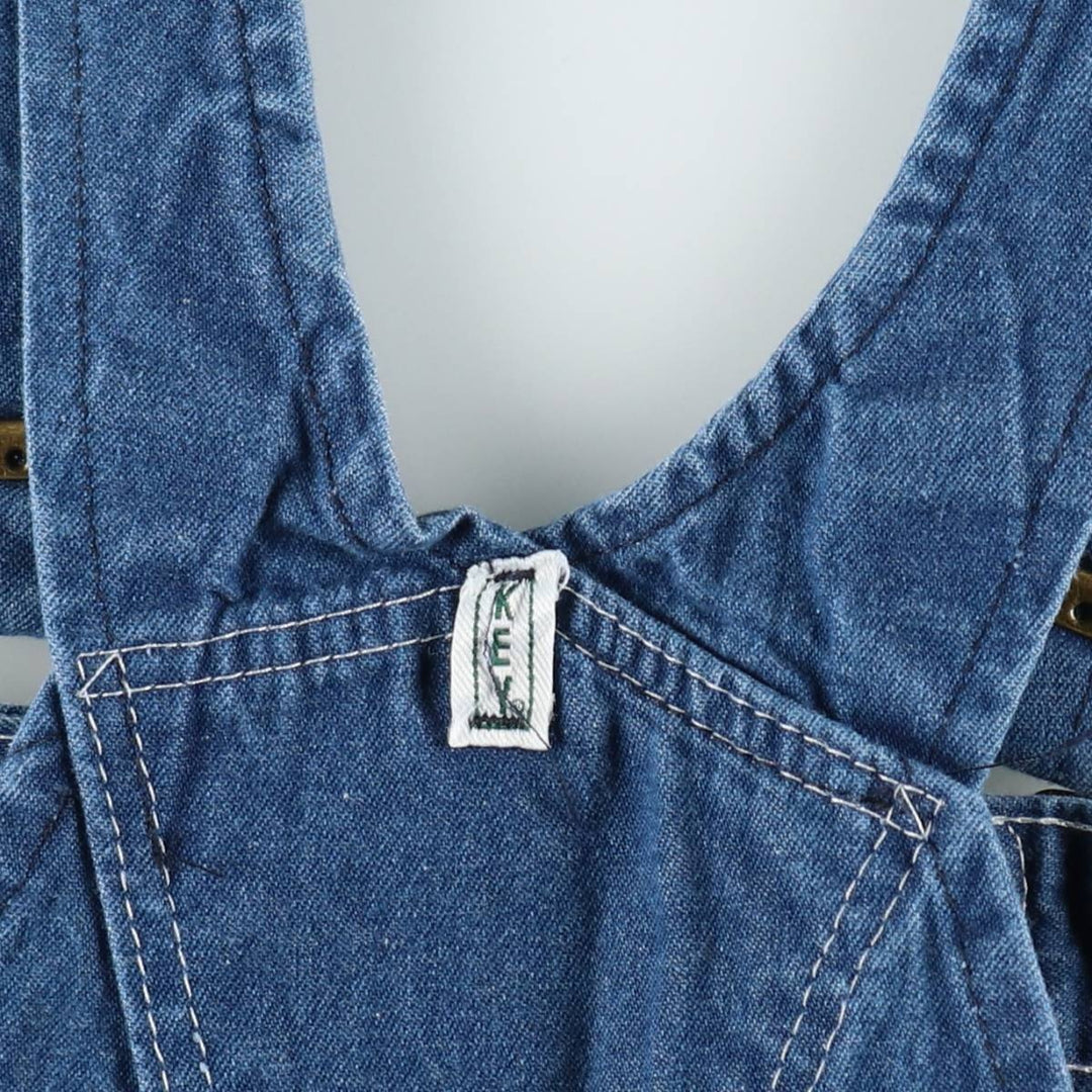 90'S Key denim overalls, men's size W32 (approx.) cotton blue type Vintage Second Hand