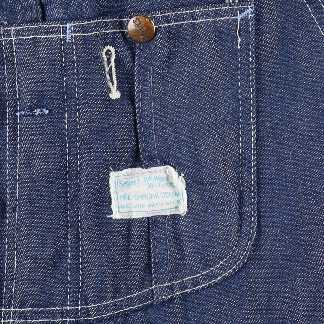 1970'S Sears Bat-Dyed Denim Overalls, Men's Size W39 (approx.), Vintage polyester navy blue type Vintage Second Hand