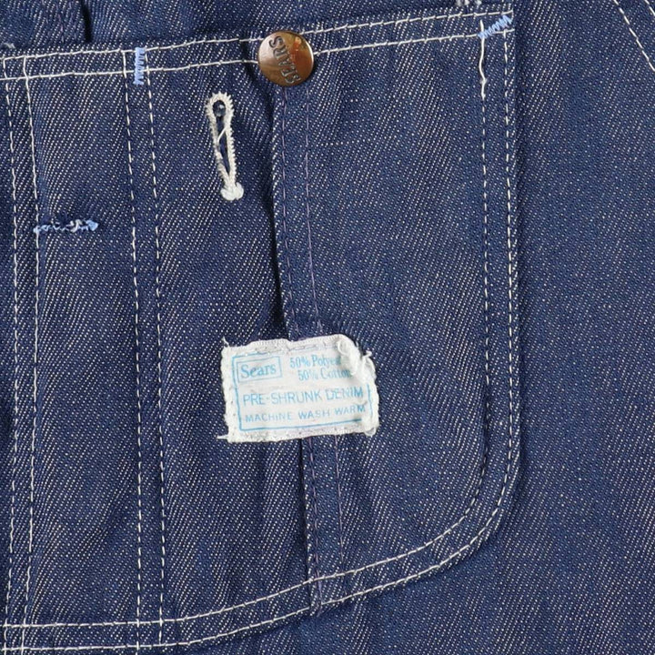 1970'S Sears Bat-Dyed Denim Overalls, Men's Size W39 (approx.), Vintage polyester navy blue type Vintage Second Hand