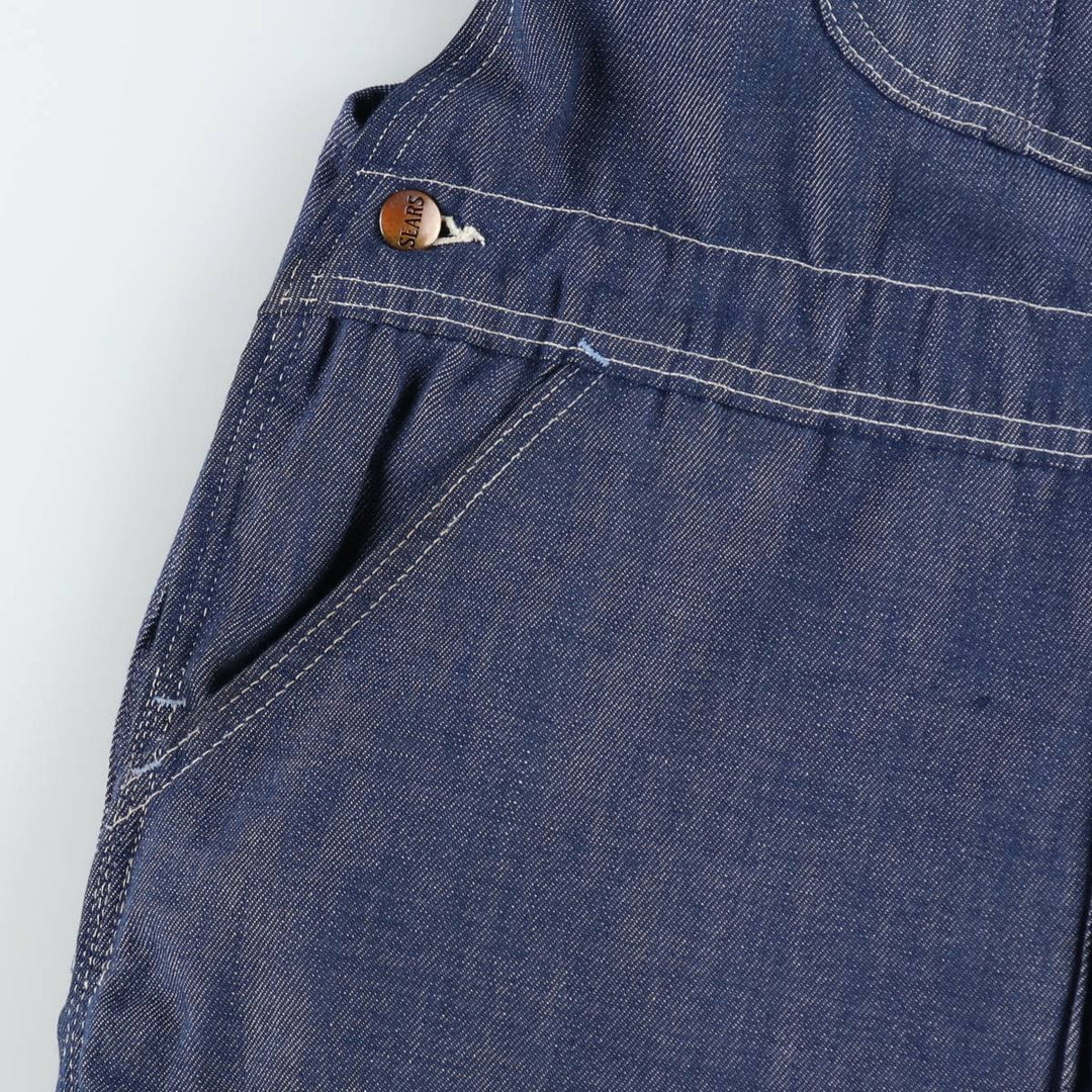 1970'S Sears Bat-Dyed Denim Overalls, Men's Size W39 (approx.), Vintage polyester navy blue type Vintage Second Hand