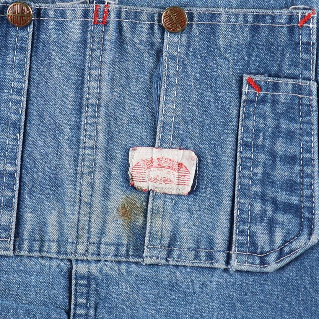 Big size 80'S Round House denim overalls, men's size W40 equivalent, vintage. unclear blue type Vintage Second Hand