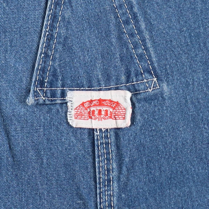 Big size 80'S Round House denim overalls, men's size W40 equivalent, vintage. unclear blue type Vintage Second Hand