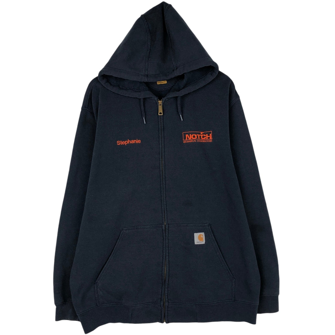 Carhartt Original Fit Notch Mechanical Constructors Advertising Full-Zip Sweatshirt Hoodie, Men's Size XL (approx.) cotton navy blue type Vintage Second Hand