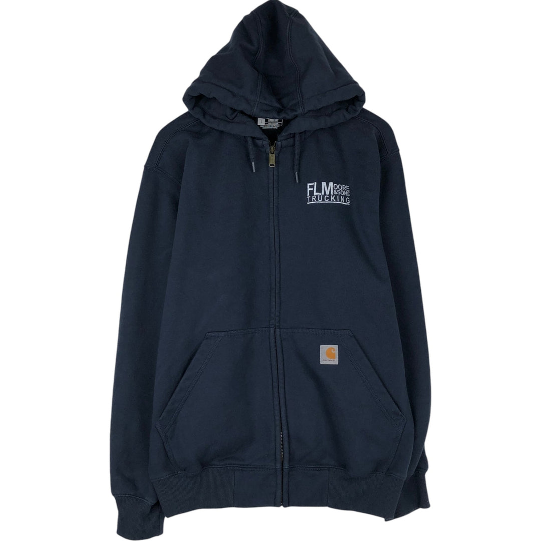 Carhartt Loose Fit FL Moore & Sons, Inc. Advertising Full-Zip Sweatshirt Hoodie, Men's Size L (approx.) cotton navy blue type Vintage Second Hand