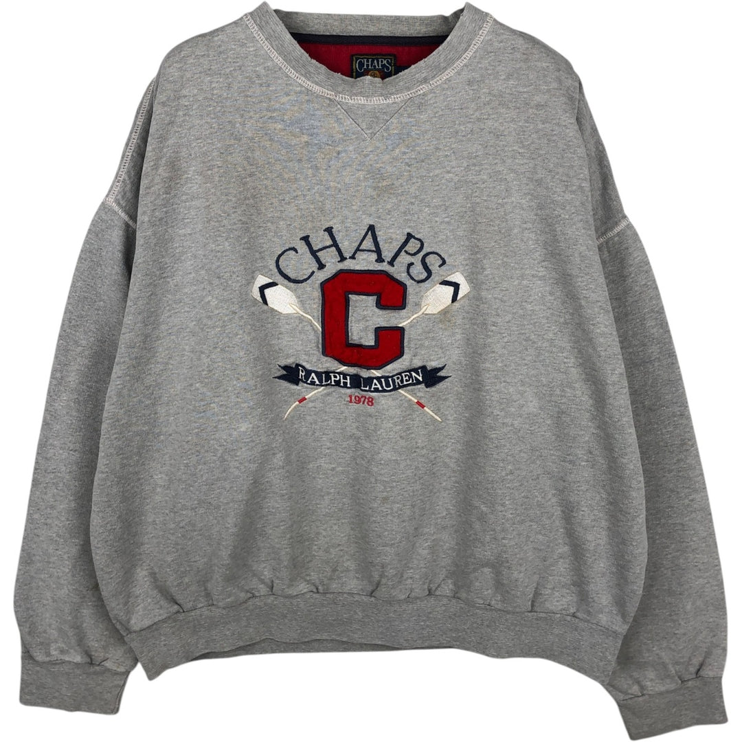 1980'S Ralph Lauren CHAPS Logo Sweatshirt, Men's Size XL (approx.), Vintage cotton gray type Vintage Second Hand