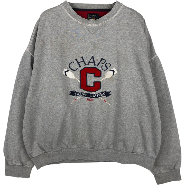 1980'S Ralph Lauren CHAPS Logo Sweatshirt, Men's Size XL (approx.), Vintage cotton gray type Vintage Second Hand