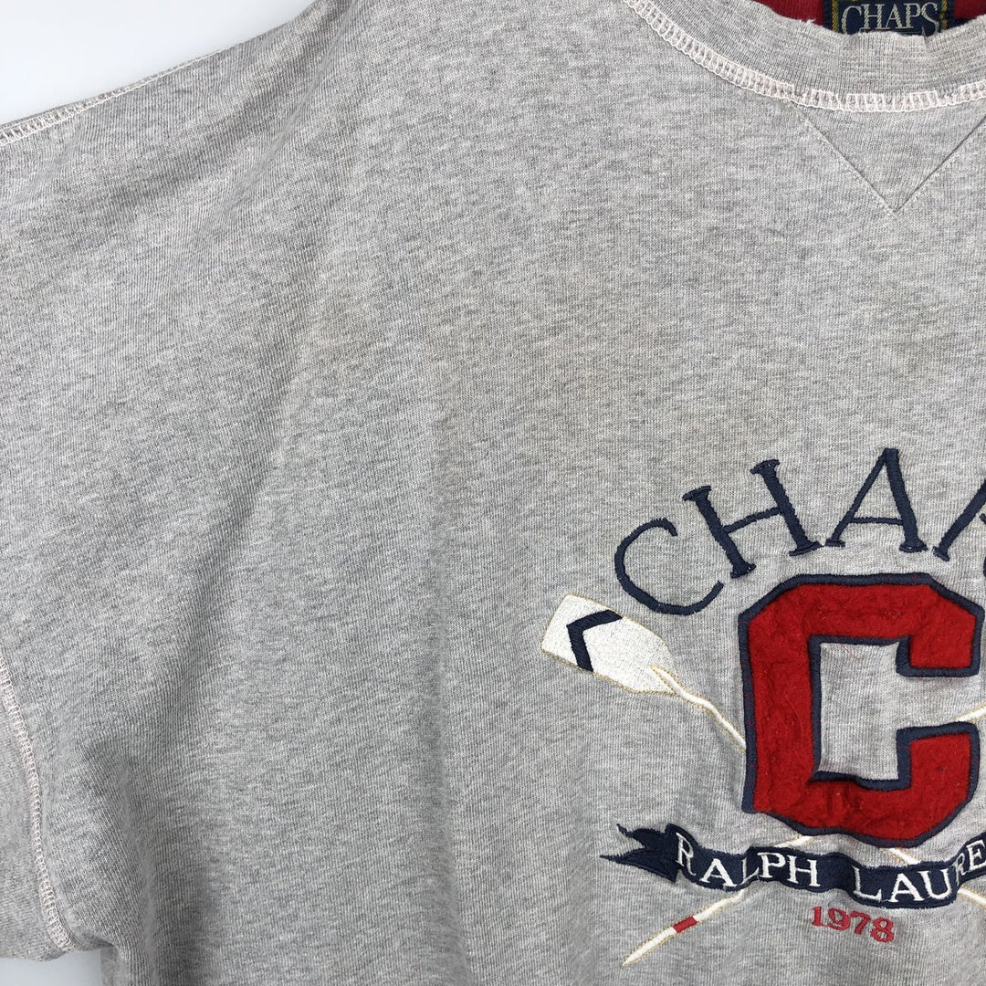 1980'S Ralph Lauren CHAPS Logo Sweatshirt, Men's Size XL (approx.), Vintage cotton gray type Vintage Second Hand