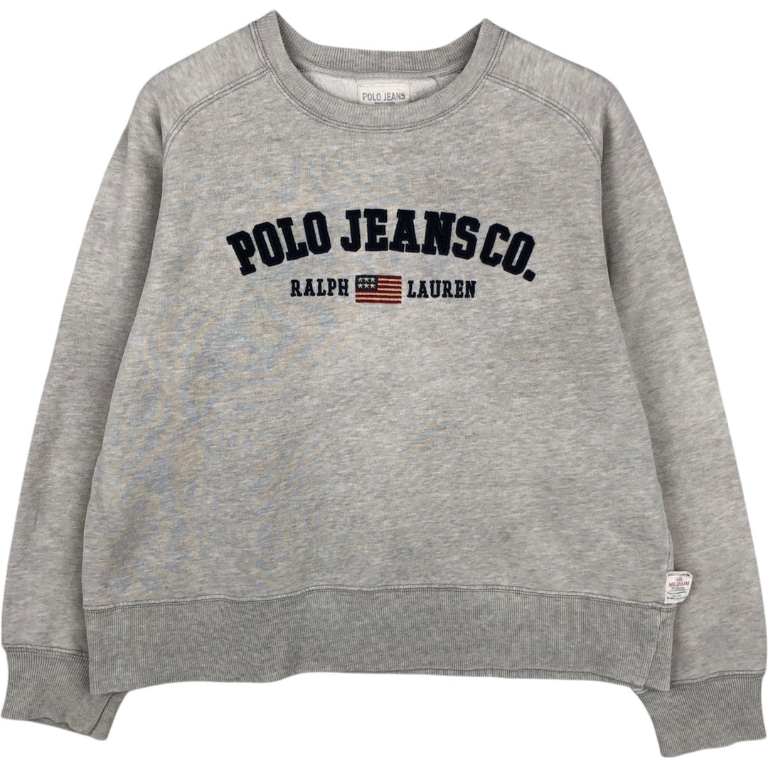 Ralph Lauren POLO JEANS COMPANY American flag pattern logo sweatshirt, men's size M (approx.) cotton gray type Vintage Second Hand