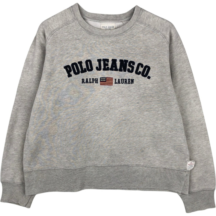 Ralph Lauren POLO JEANS COMPANY American flag pattern logo sweatshirt, men's size M (approx.) cotton gray type Vintage Second Hand