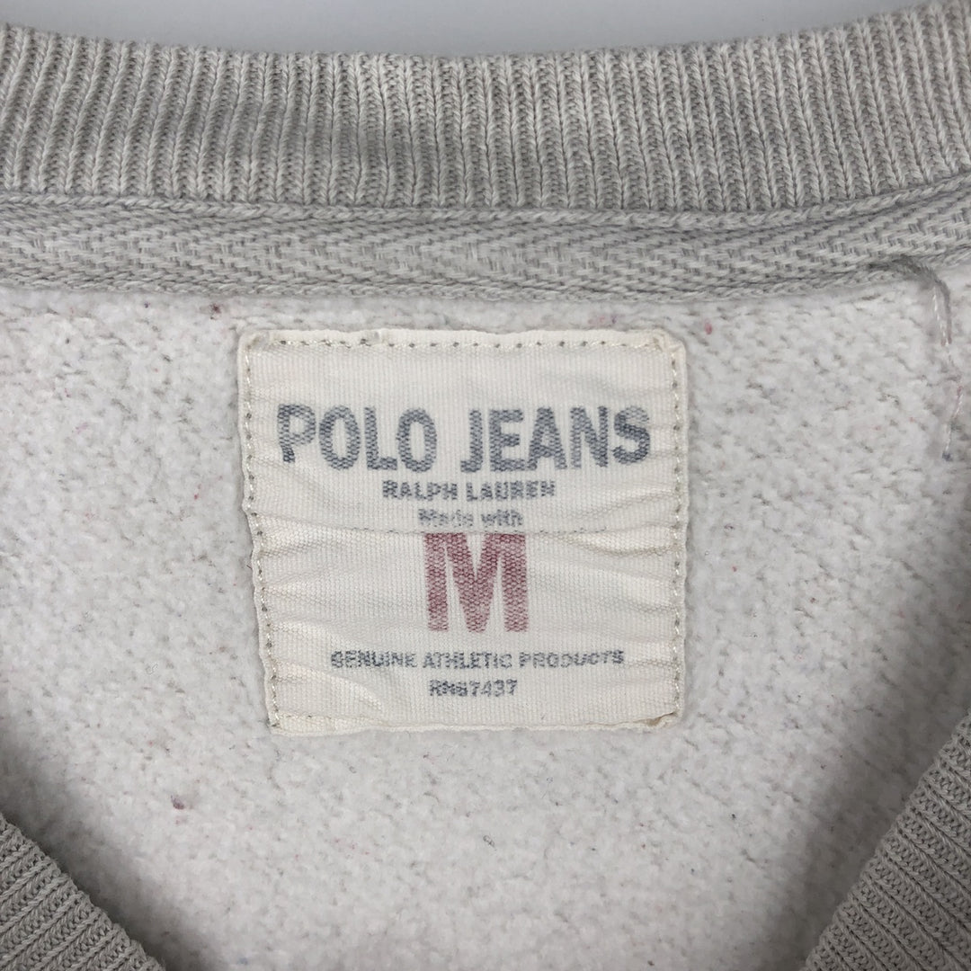 Ralph Lauren POLO JEANS COMPANY American flag pattern logo sweatshirt, men's size M (approx.) cotton gray type Vintage Second Hand