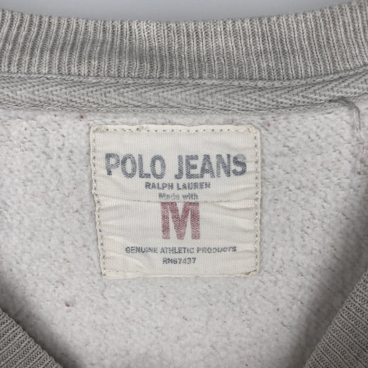 Ralph Lauren POLO JEANS COMPANY American flag pattern logo sweatshirt, men's size M (approx.) cotton gray type Vintage Second Hand