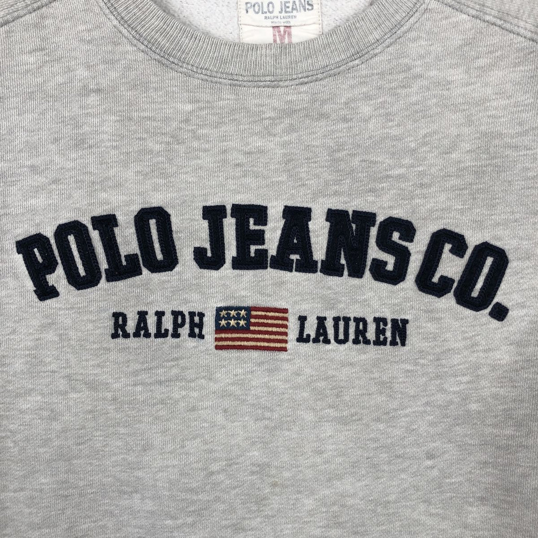 Ralph Lauren POLO JEANS COMPANY American flag pattern logo sweatshirt, men's size M (approx.) cotton gray type Vintage Second Hand