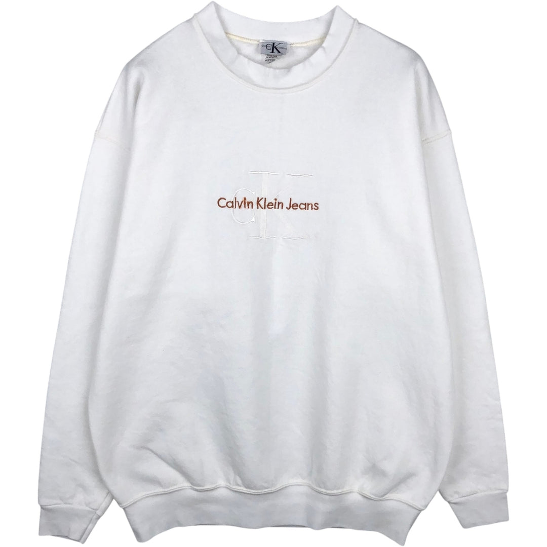 Calvin Klein logo sweatshirt, made in the USA, men's size XL equivalent. cotton white type Vintage Second Hand