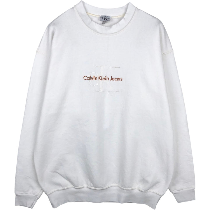 Calvin Klein logo sweatshirt, made in the USA, men's size XL equivalent. cotton white type Vintage Second Hand