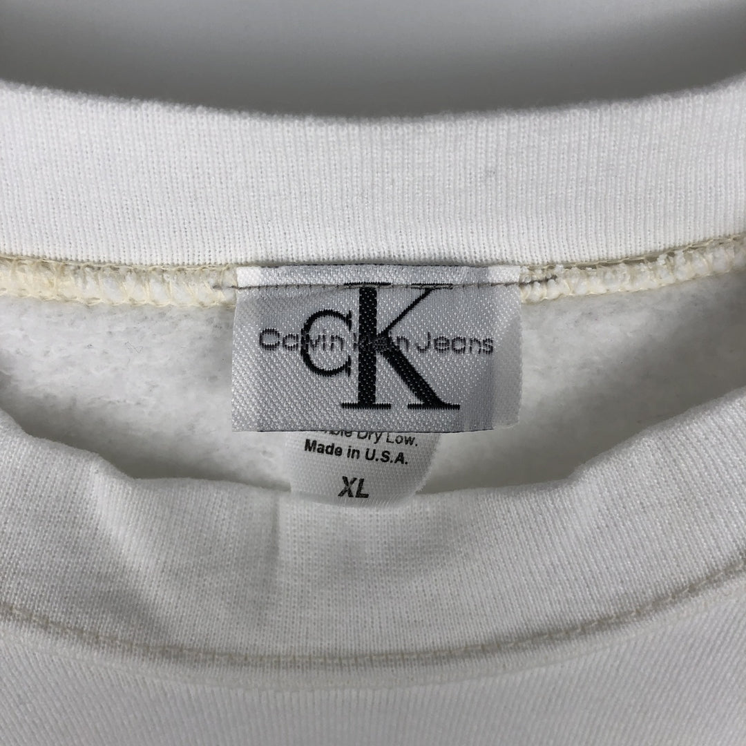 Calvin Klein logo sweatshirt, made in the USA, men's size XL equivalent. cotton white type Vintage Second Hand