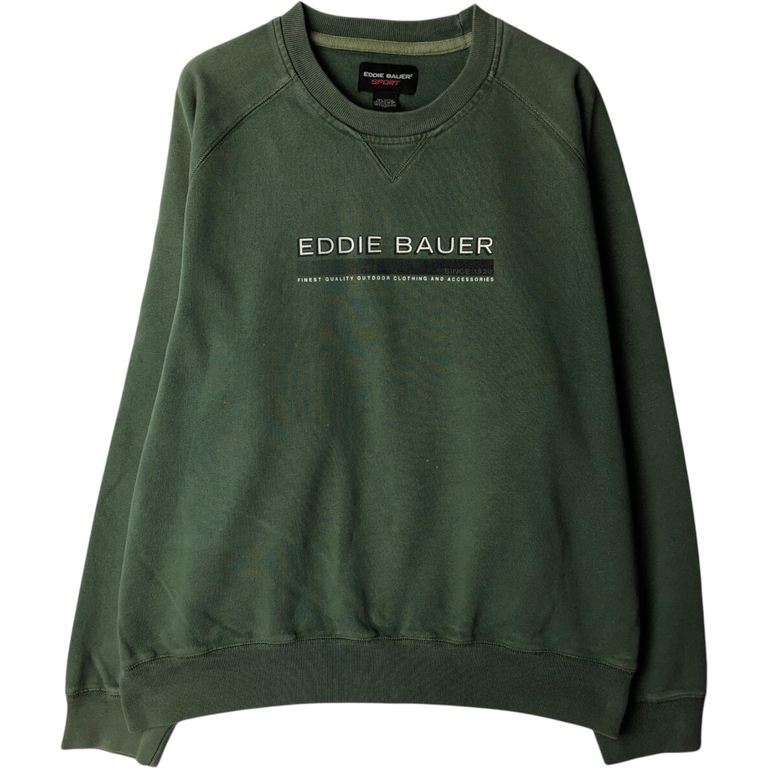 Eddie Bauer SPORT Logo Sweatshirt (Men's Size L) cotton Khaki type sage green Vintage Second Hand