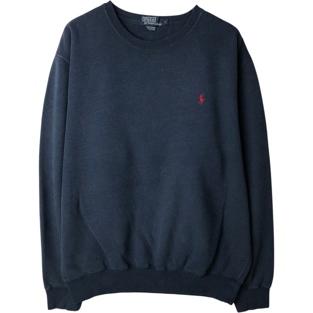 Ralph Lauren POLO by Ralph Lauren One Point Logo Sweatshirt Trainer Men's M size cotton navy blue type Vintage Second Hand