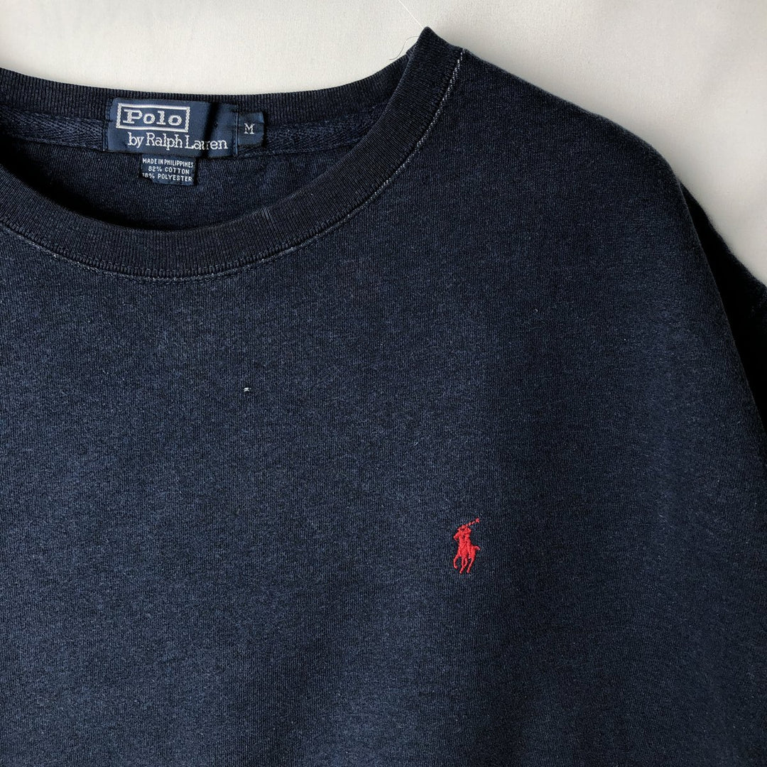 Ralph Lauren POLO by Ralph Lauren One Point Logo Sweatshirt Trainer Men's M size cotton navy blue type Vintage Second Hand