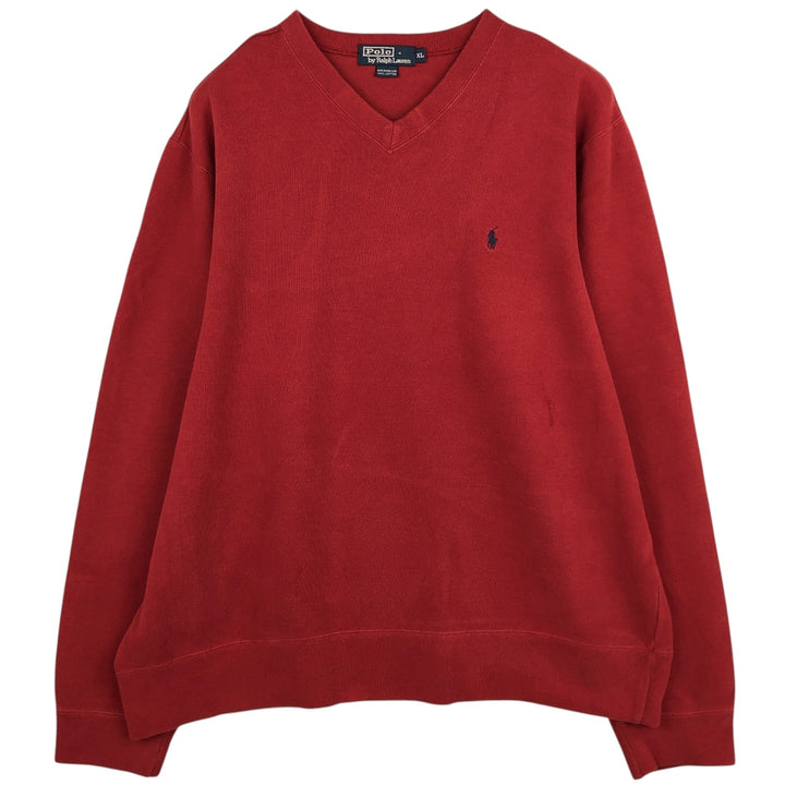Ralph Lauren POLO by Ralph Lauren Rib-Knit V-Neck Logo Sweatshirt (Men's XL equivalent) cotton red type Vintage Second Hand