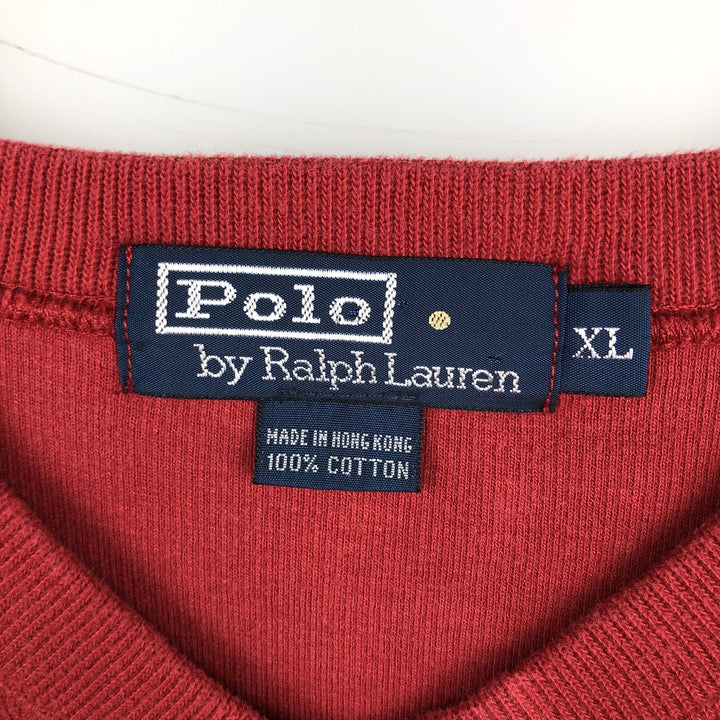 Ralph Lauren POLO by Ralph Lauren Rib-Knit V-Neck Logo Sweatshirt (Men's XL equivalent) cotton red type Vintage Second Hand
