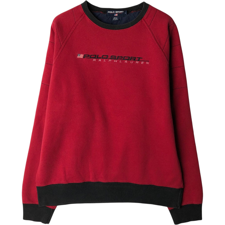 90'S Ralph Lauren POLO SPORT logo sweatshirt, men's size L (approx.) cotton red type Vintage Second Hand