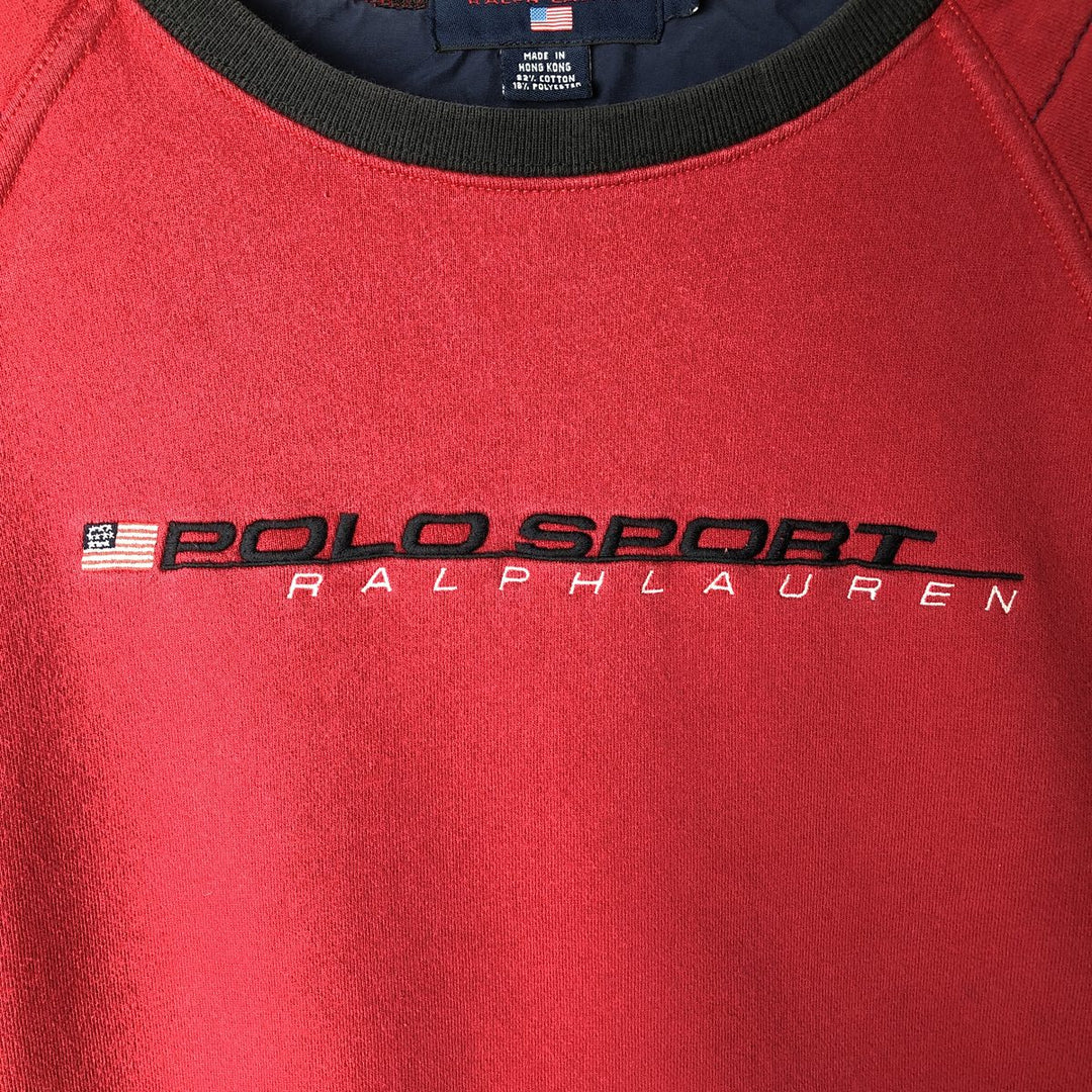 90'S Ralph Lauren POLO SPORT logo sweatshirt, men's size L (approx.) cotton red type Vintage Second Hand