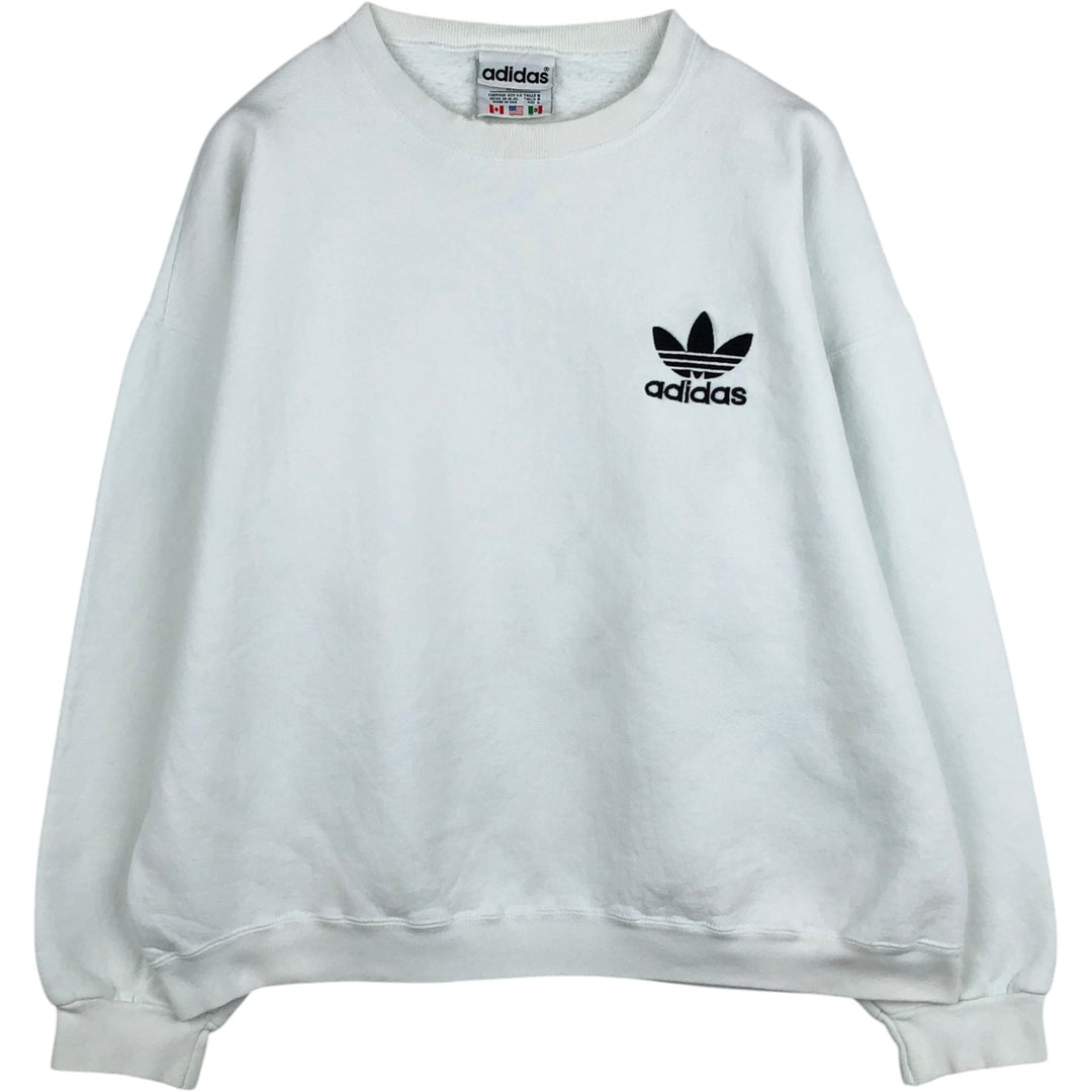 80s-90'S Adidas one-point logo sweatshirt, made in USA, men's size L equivalent, vintage. cotton white type Vintage Second Hand
