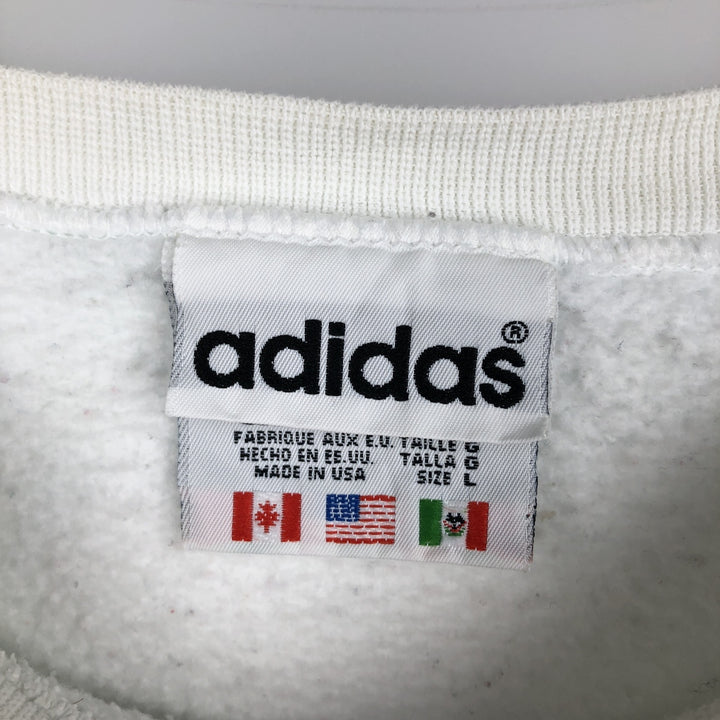 80s-90'S Adidas one-point logo sweatshirt, made in USA, men's size L equivalent, vintage. cotton white type Vintage Second Hand
