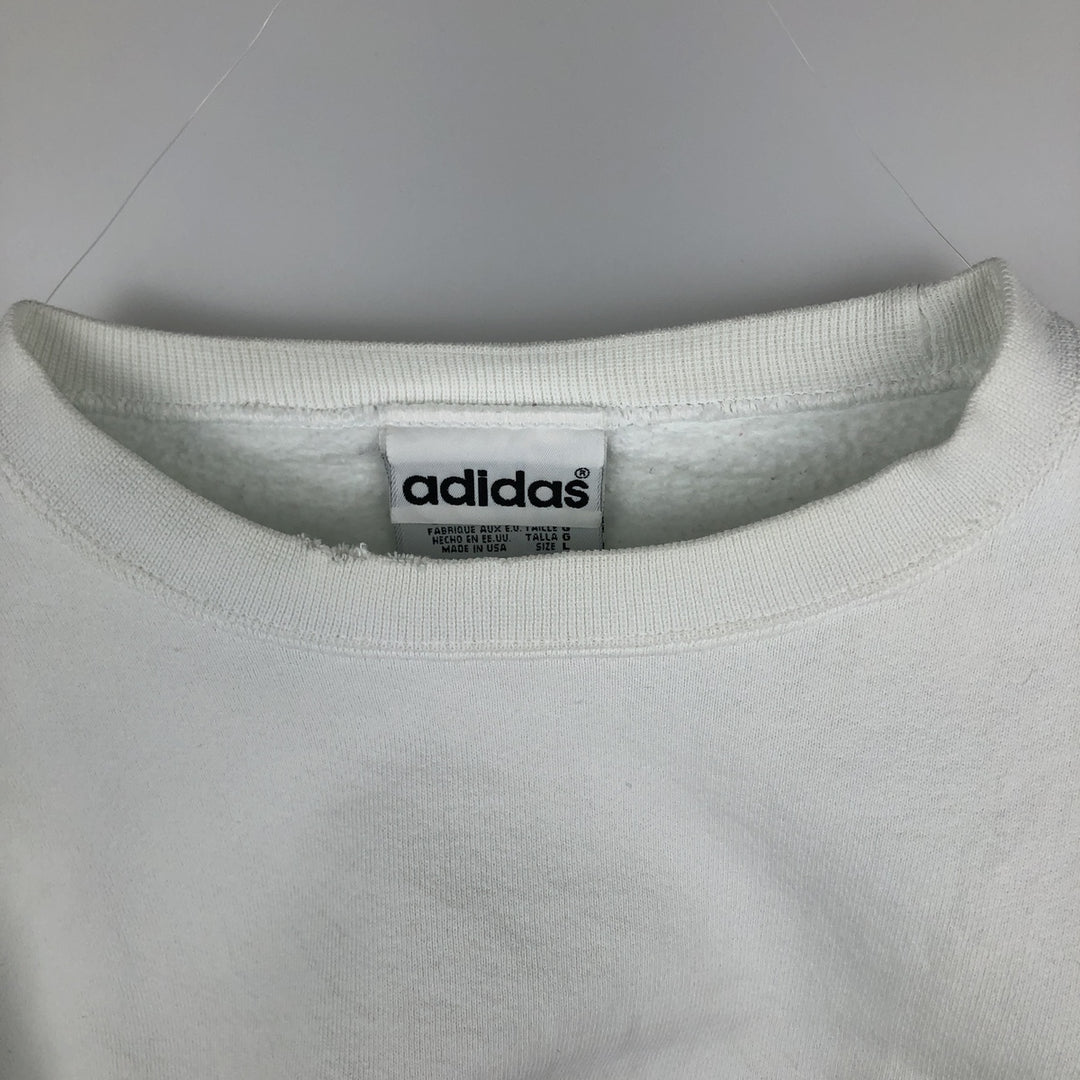 80s-90'S Adidas one-point logo sweatshirt, made in USA, men's size L equivalent, vintage. cotton white type Vintage Second Hand
