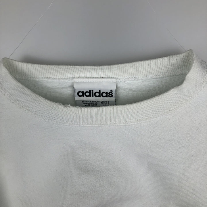 80s-90'S Adidas one-point logo sweatshirt, made in USA, men's size L equivalent, vintage. cotton white type Vintage Second Hand