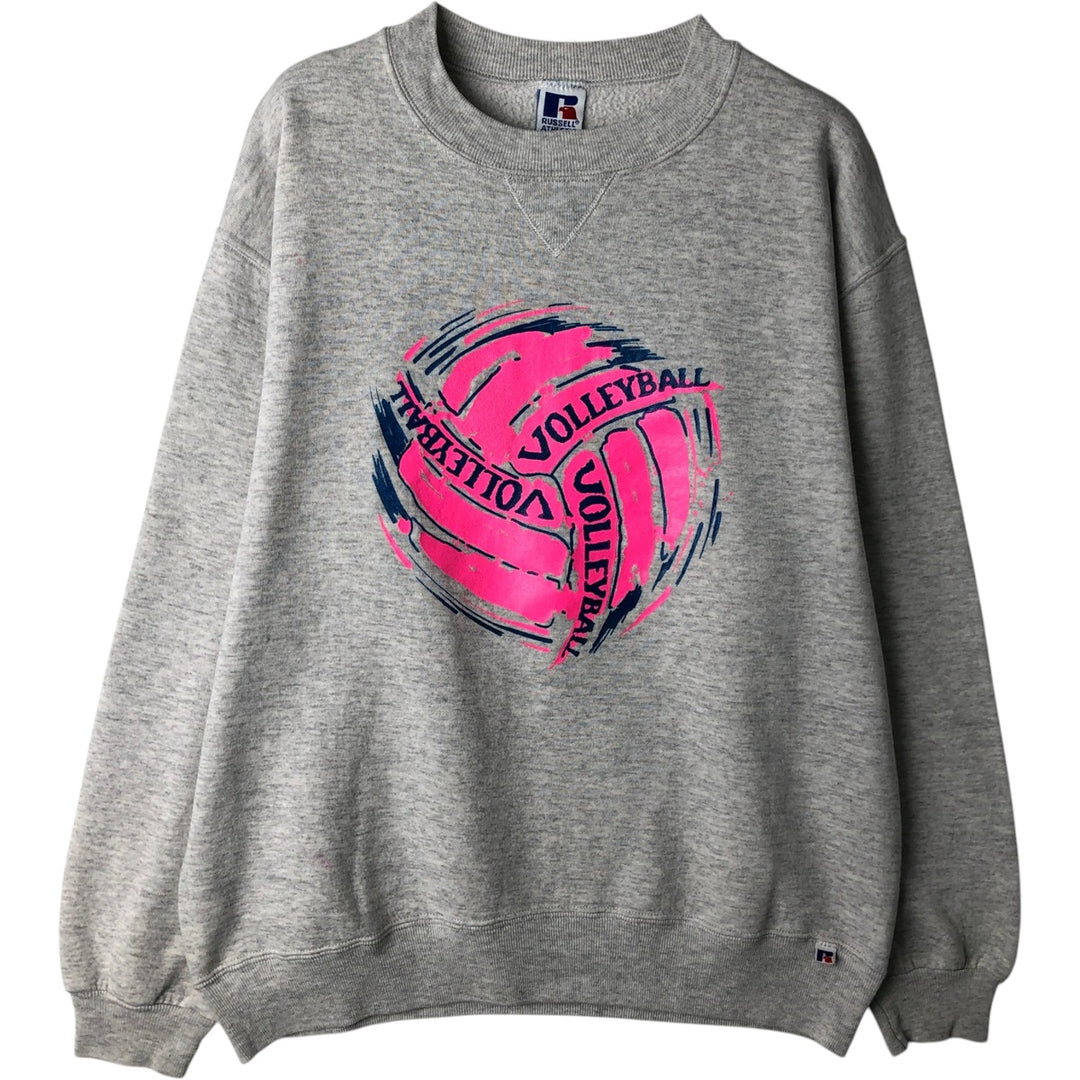 90'S Russell printed sweatshirt, sweatshirt, made in USA, men's size L, vintage cotton gray type Vintage Second Hand