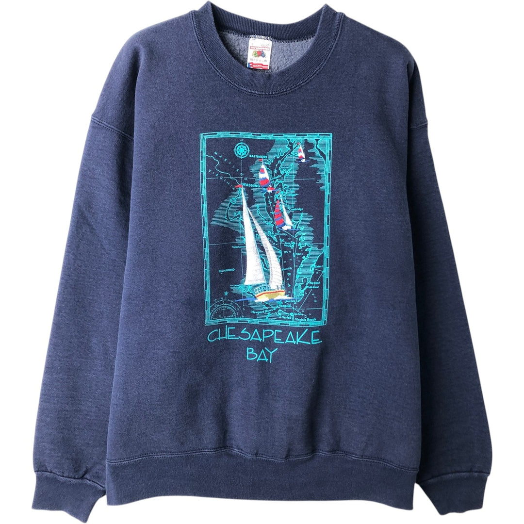 90'S Fruit of the Loom Super Cotton Sweatshirt, Made in USA, Men's Size L, Vintage cotton navy blue type Vintage Second Hand