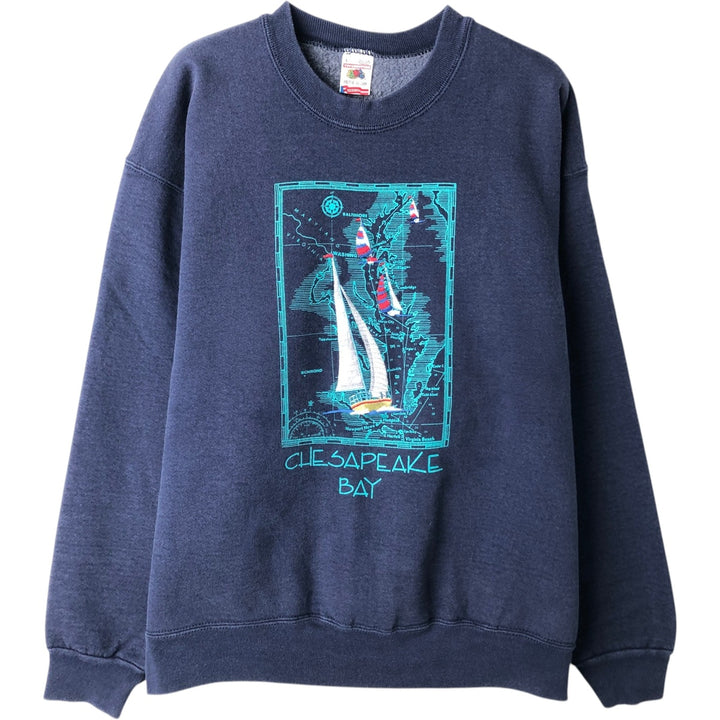 90'S Fruit of the Loom Super Cotton Sweatshirt, Made in USA, Men's Size L, Vintage cotton navy blue type Vintage Second Hand