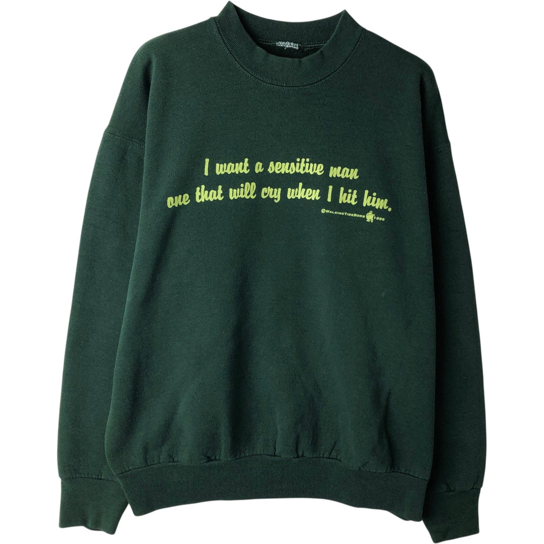 90'S WALKING TIME BOMB Message Print Sweatshirt, Men's Size L (Equivalent), Vintage unclear Green type dark green Vintage Second Hand