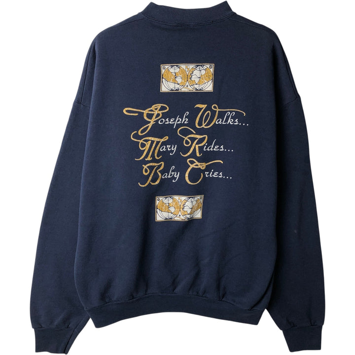 90'S Fruit of the Loom JESUS Jesus Christ Print Sweatshirt, Made in USA, Men's XL (approx.) cotton navy blue type Vintage Second Hand
