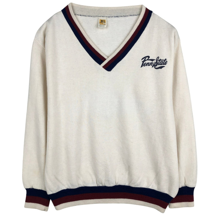 80'S Velva Sheen University of Pennsylvania V-neck College Sweatshirt, Made in USA, Men's XL equivalent, Vintage acrylic pale white type Vintage Second Hand