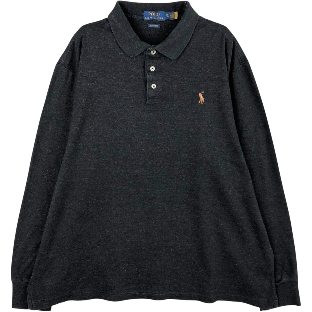 Ralph Lauren POLO RALPH LAUREN CLASSIC FIT long sleeve polo shirt men's XL equivalent cotton Charcoal Vintage Second Hand
