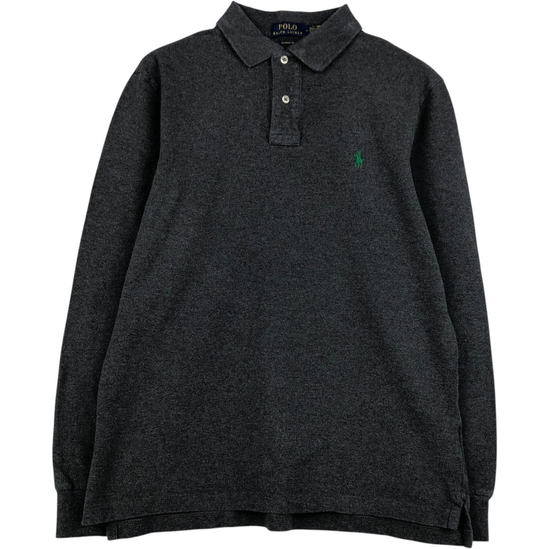 Ralph Lauren POLO RALPH LAUREN CLASSIC FIT long sleeve polo shirt for men, size M unclear gray type Vintage Second Hand