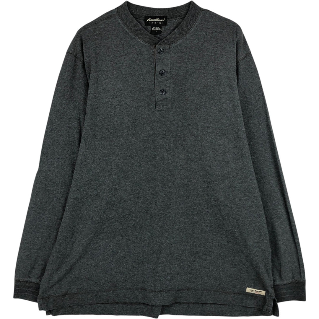 Eddie Bauer Henley Neck Long T-Shirt, Men's Size L cotton gray type Vintage Second Hand