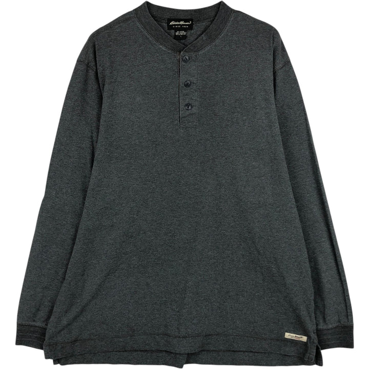 Eddie Bauer Henley Neck Long T-Shirt, Men's Size L cotton gray type Vintage Second Hand