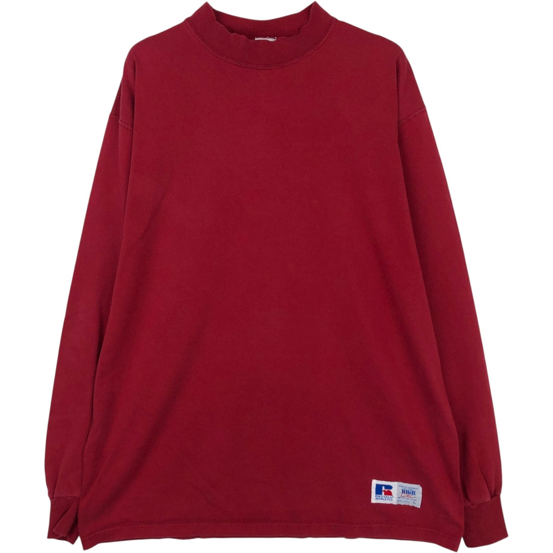 90'S Russell Mock Neck Long-Sleeve T-Shirt, Made in USA, Men's Size L (Equivalent), Vintage cotton red type Vintage Second Hand