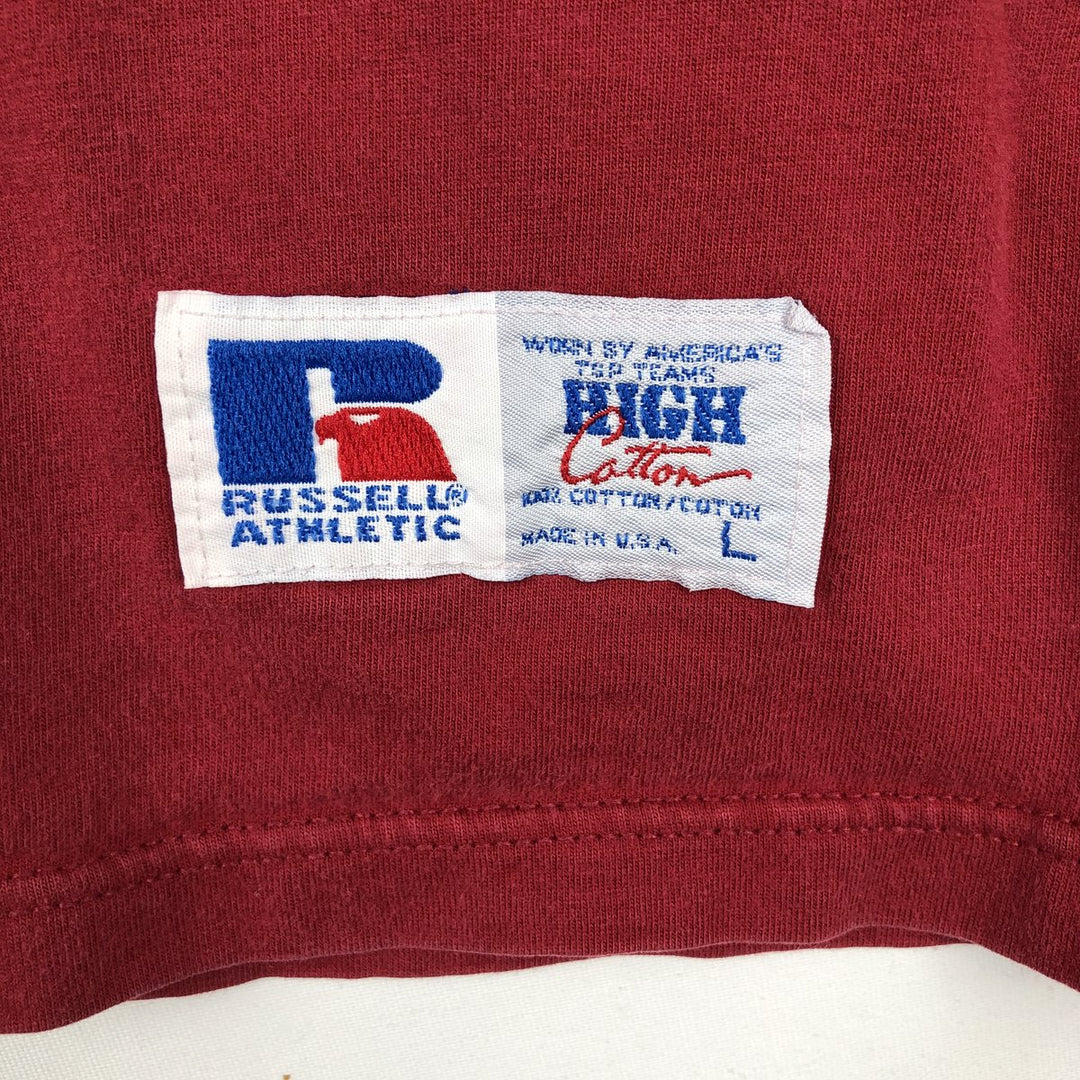 90'S Russell Mock Neck Long-Sleeve T-Shirt, Made in USA, Men's Size L (Equivalent), Vintage cotton red type Vintage Second Hand